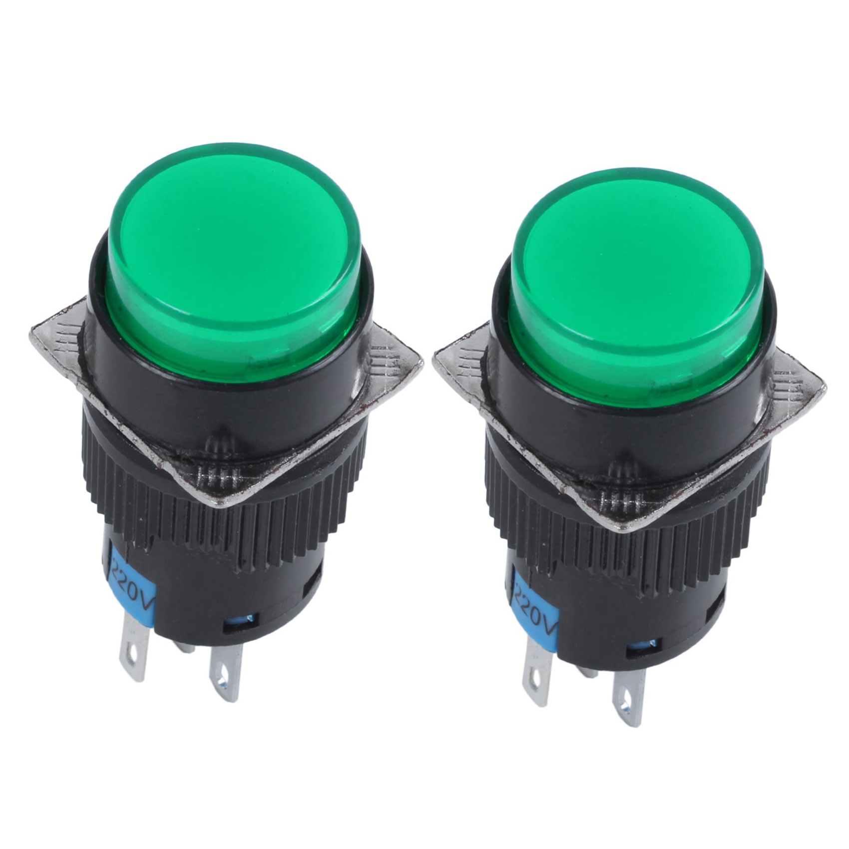 OYPFXMI 2X AC 250V 5A SPDT 1NO 1NC 5 Pins Latching Green Push Button Switch W 220V LED Lamp