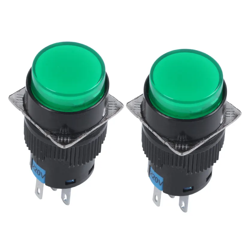 fasdaga 2X AC 250V 5A SPDT 1NO 1NC 5 Pins Latching Green Push Button Switch W 220V LED Lamp