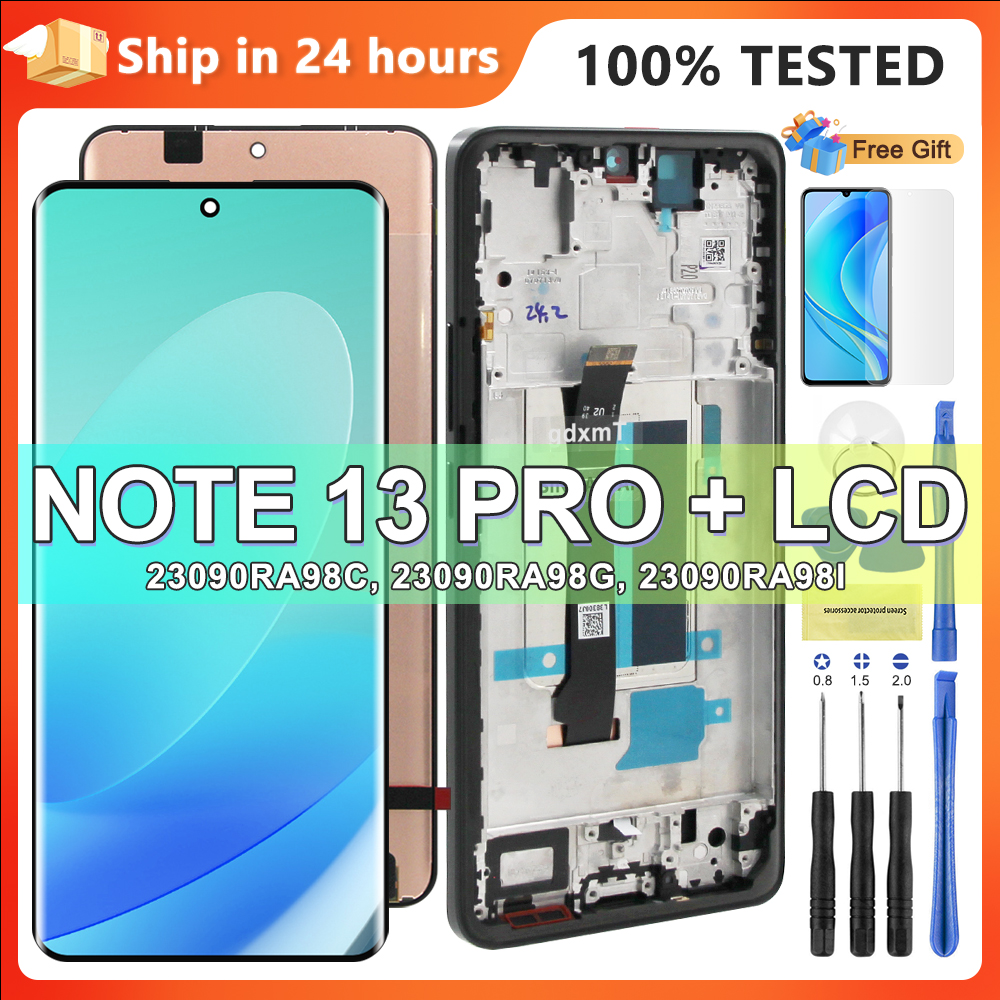 HOT AMOLED Screen for Xiaomi Redmi Note 13 Pro+ 23090RA98C Lcd Display Digital Touch Screen with Frame for Redmi Note 13 Pro Plus 5G