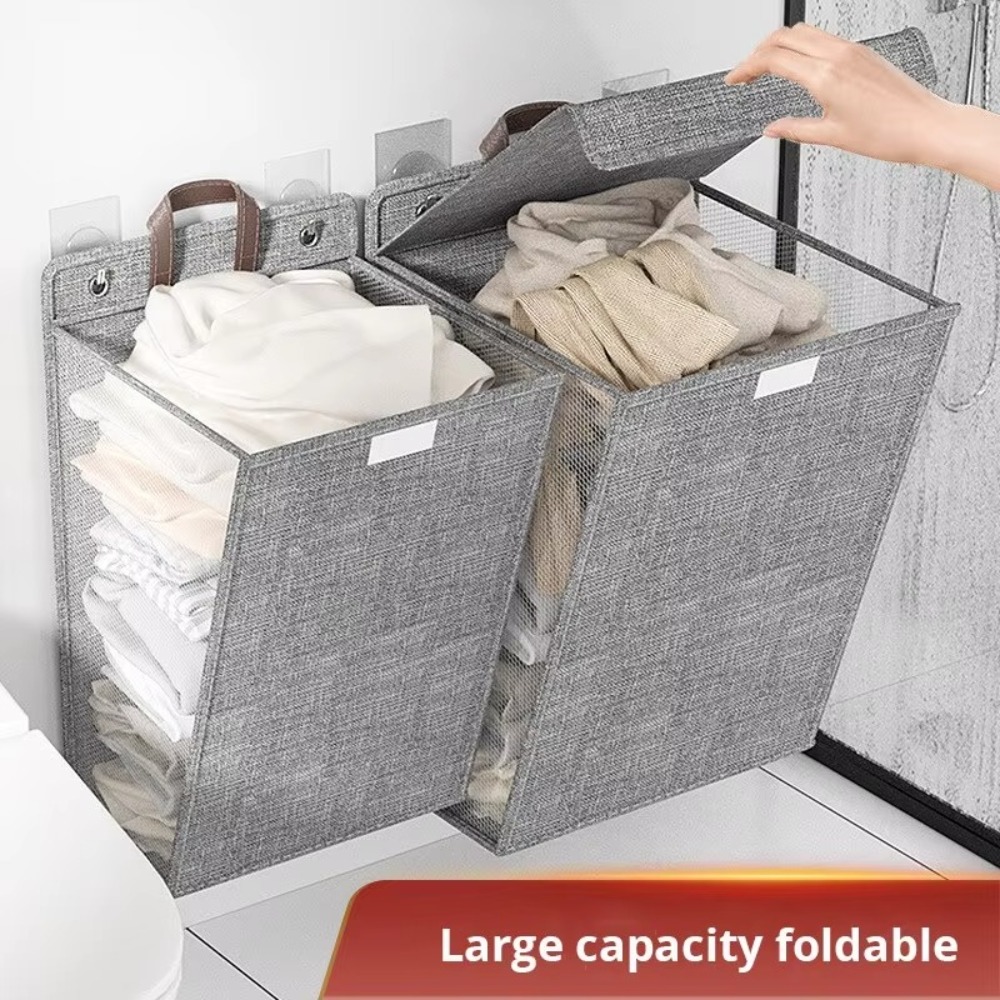 New Linen Material Dirty Clothes Basket Foldable Large Capacity Storage Basket Mesh Yarn with Lid Clothes Storage Basket