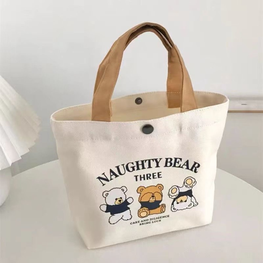 Cute Peach Canvas Tote Bag Cartoon Canvas Mini Handbags Big Capacity Storage Bags Women