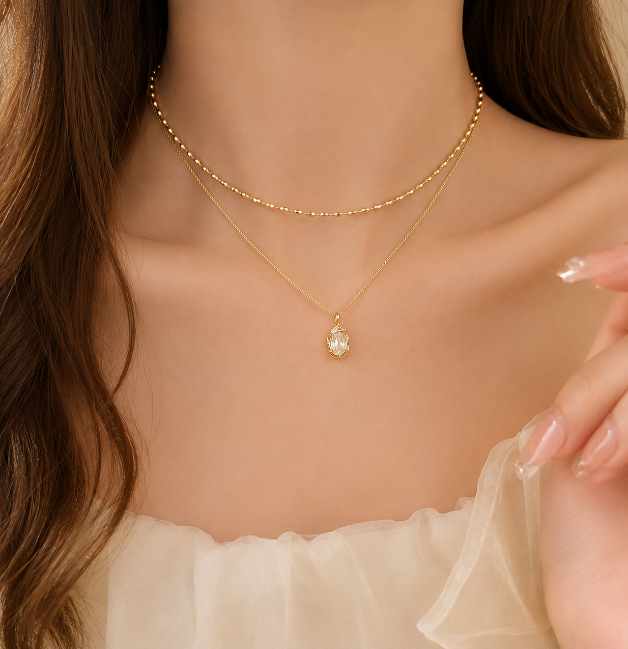 1 Piece Trendy Exquisite Double Layer Crystal Pendant Necklace - Sparkling Bling Zircon Chain for Women & Girls - Best Gift For Her By 99 Stores