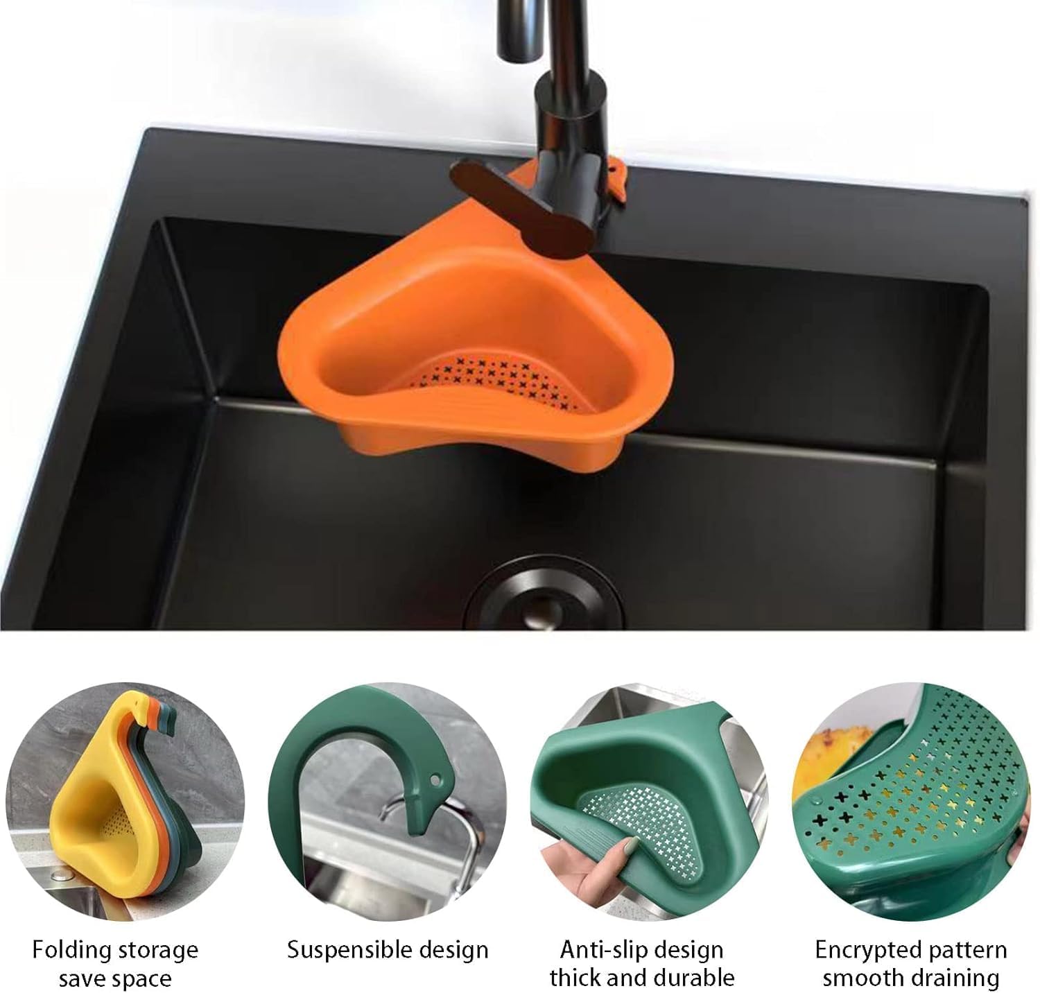 lastic Kitchen Sink Drain Basket - Multifunction Triangular Swan Shape Corner Food Catcher Strainer, Waste Drainer Basket (Multicolor, Pack of 1),