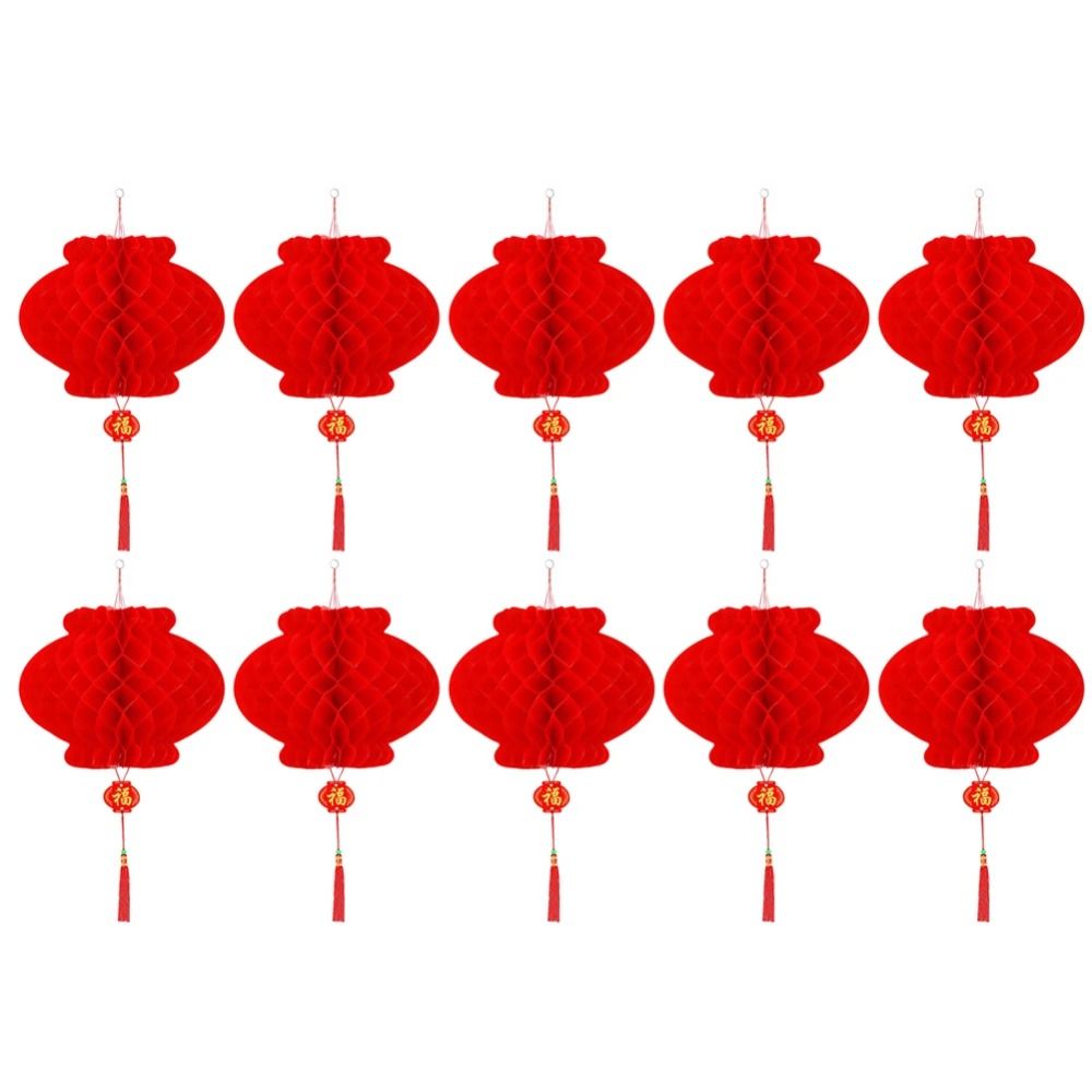 10Pcs NEW Chinese Traditional Paper Honeycomb Lantern Spring Festival Reusable Ceiling Decorations Party Favors Plastic Hanging Garland Shops Restaurant Party