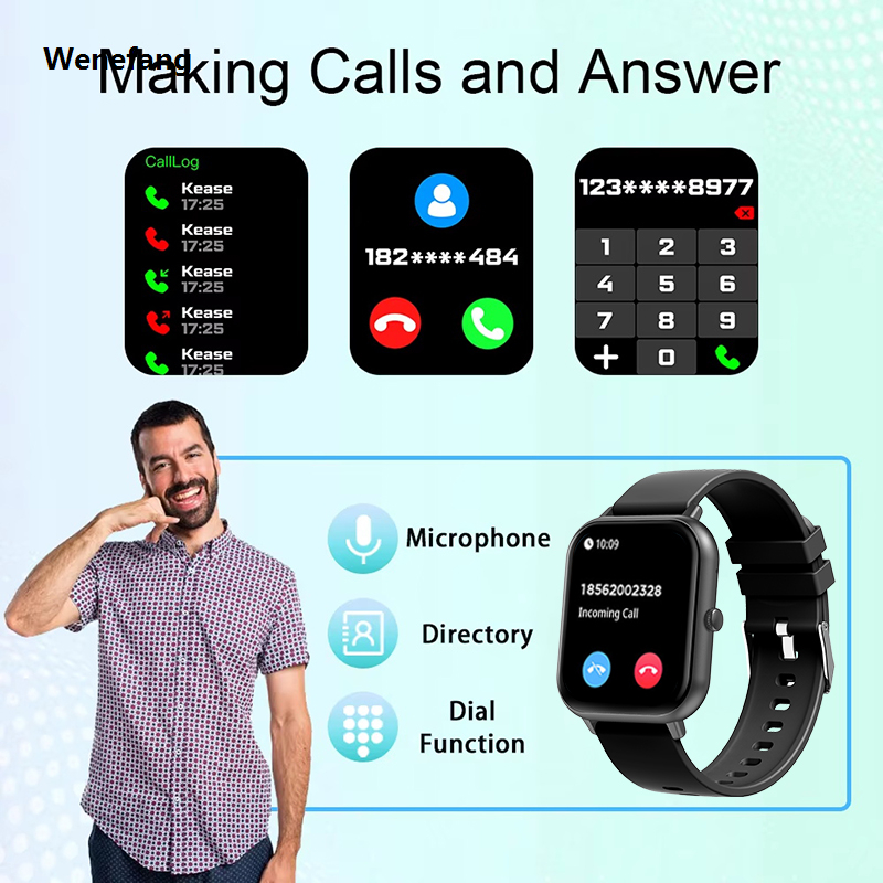 Wenefang For Xiaomi 2025 New Smart Watch Men Bluetooth Call Fitness Tracker 2025 Heart Rate IP68 Waterproof Smart Watch Men Women IOS Android