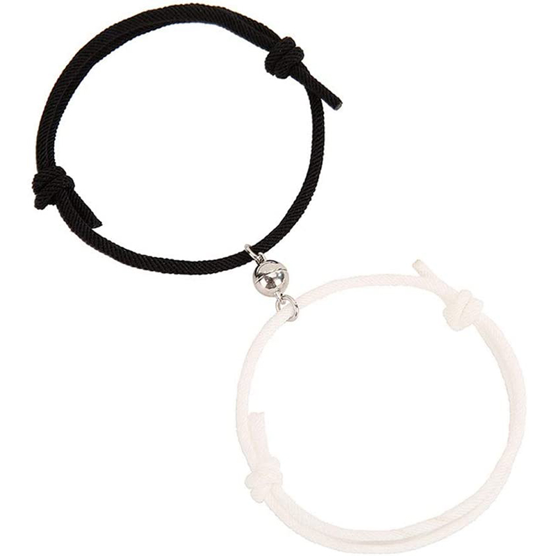 2Pcs Lover Couple Magnetic Distance Matching Bracelet Kit Lovers (White+Black)