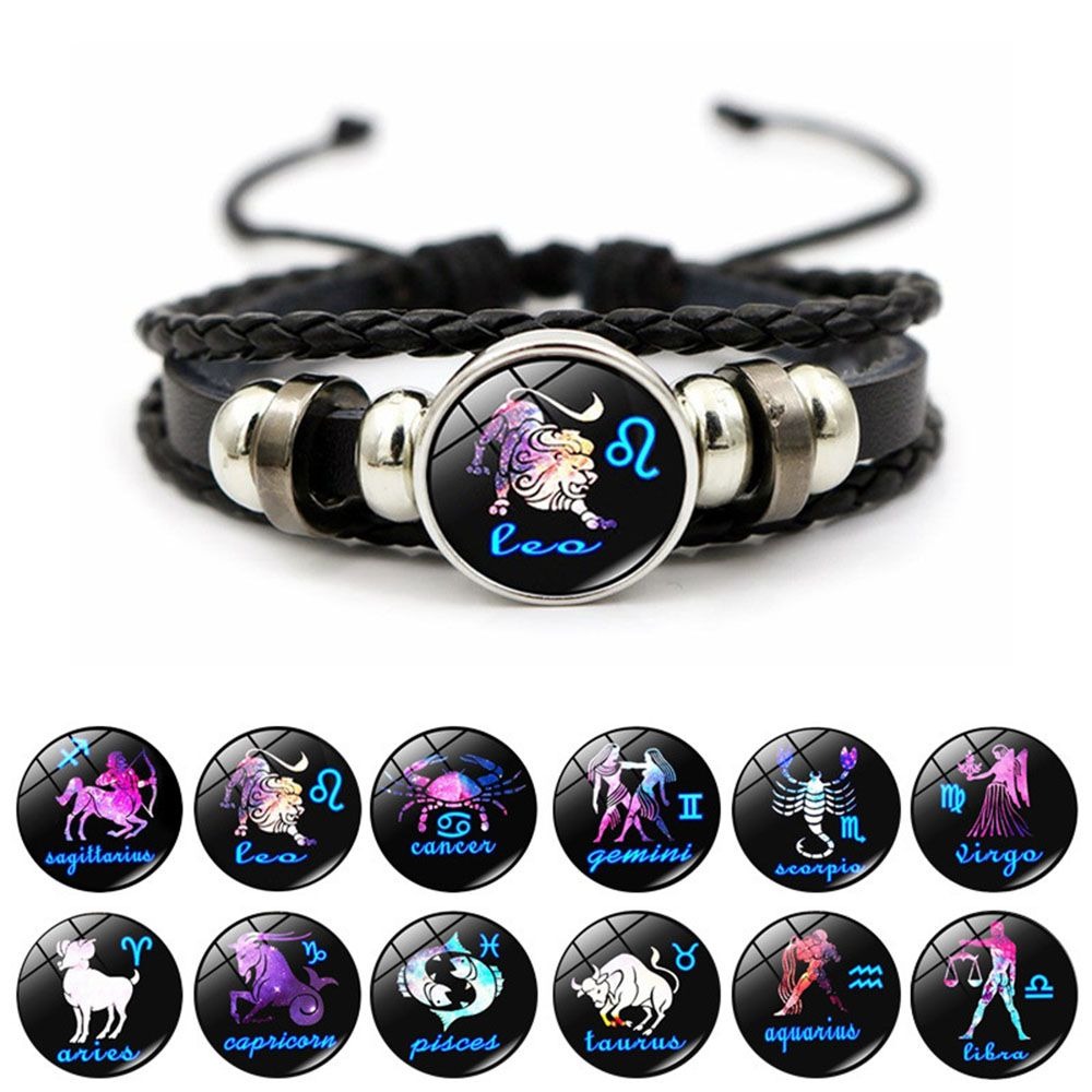 Twelve Constellation Bracelet Hand-woven Beaded Retro Leather Zodiac Sign Beads Bangle Bracelets For Women Men Jewelry Gift