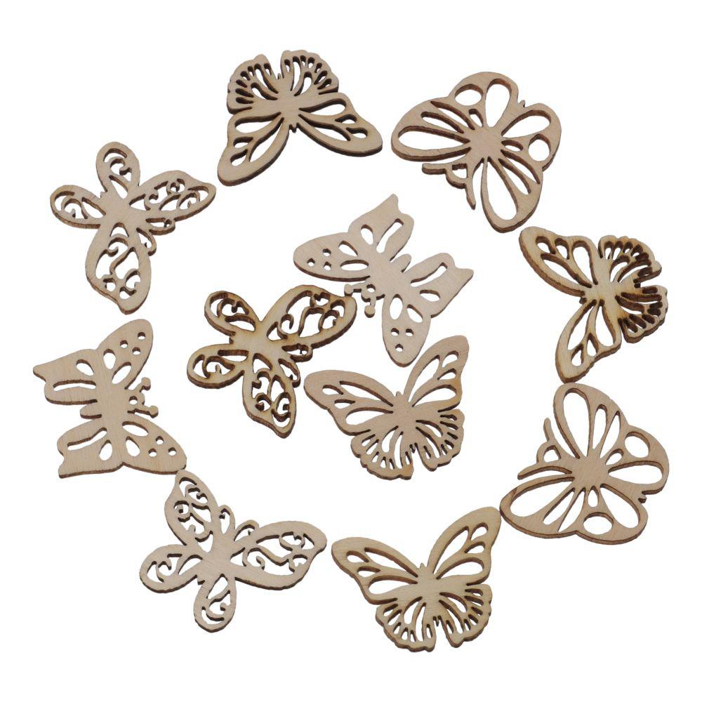 100pcs Has Smooth Surface Density Board Material Mini Butterfly Wooden Cutouts Wooden Color Butterfly Shaped Unfinished Wooden Pieces Home Decor Wooden Slice DIY Ornaments
