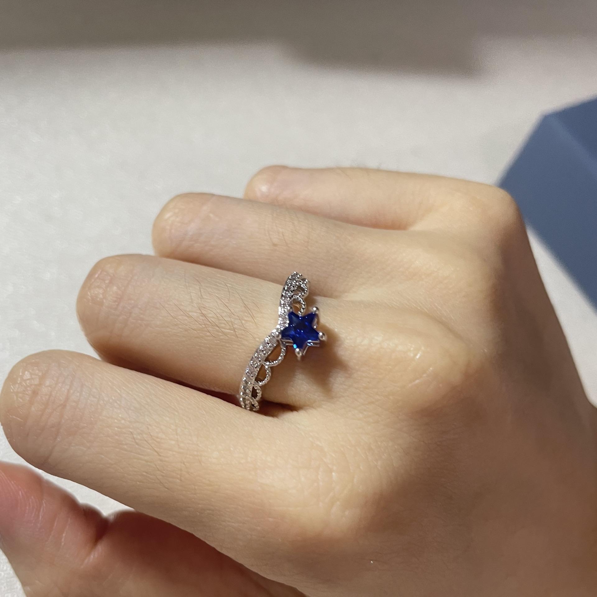 【Best Price Guaranteed】Crown Heart Ring Women's Niche Light Luxury Open Design Bracelet Star Blue Zircon Jewelry