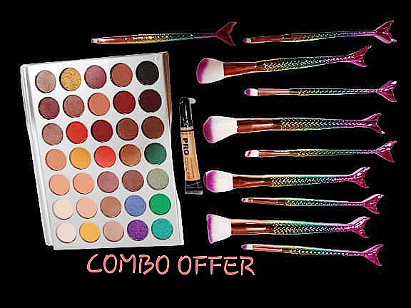 Luxury 35 Color Nude Shining Eyeshadow And 10 pieces Makeup Brush and 1 Pcs concealer
