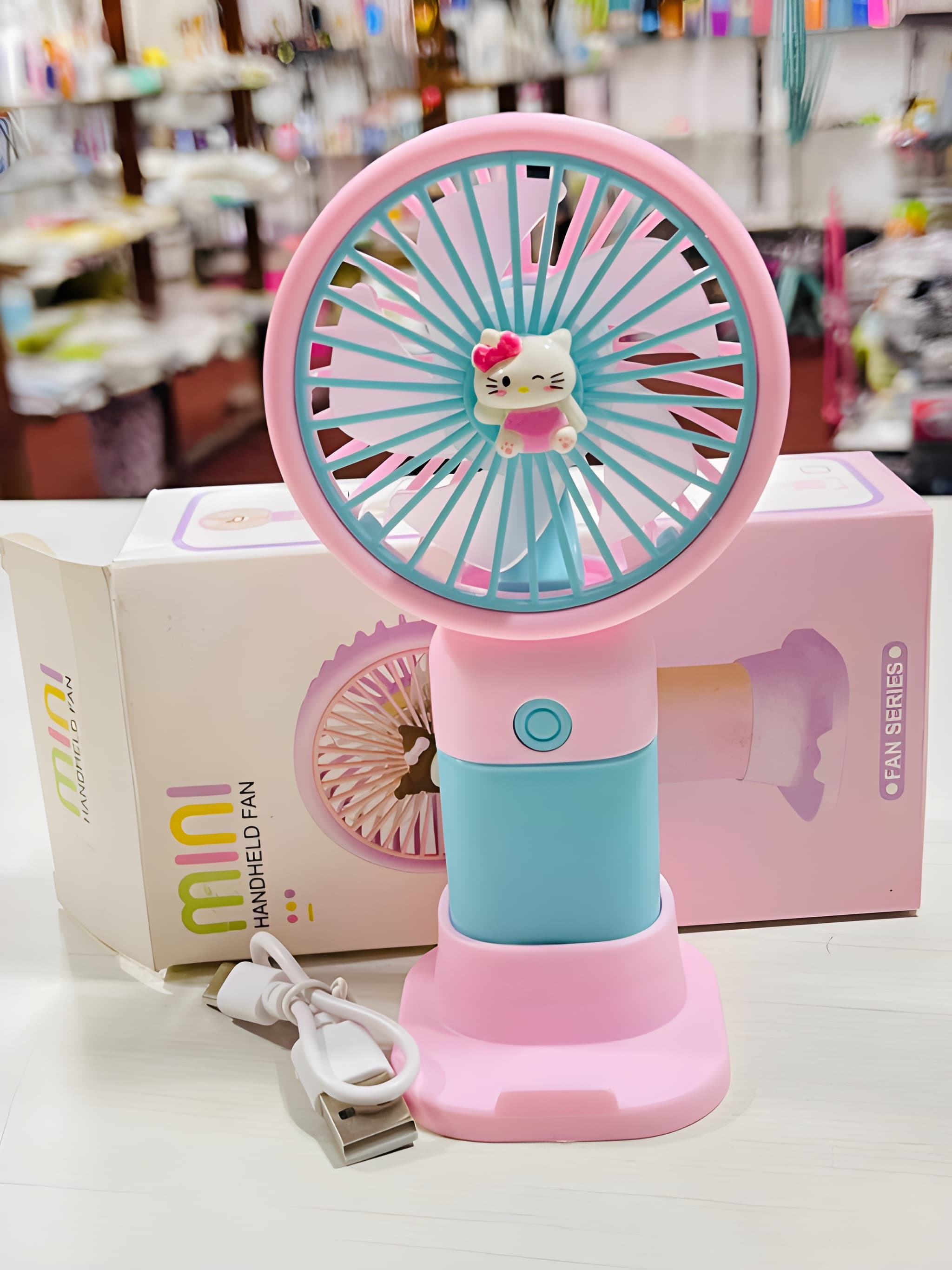 Cute Mini Fan with Base - Portable Rechargeable Desk Fan