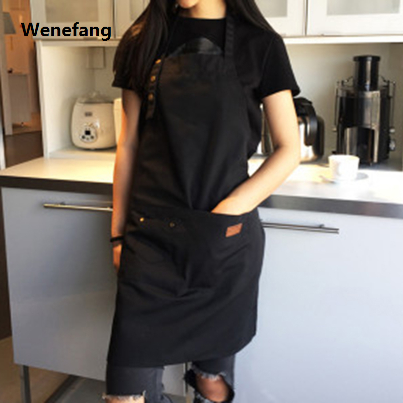 Wenefang Hanging Neck Canvas Apron Kitchen Cooking Apron Chef Waiter Cafe Barbecue Barber Apron Kitchen Accessories