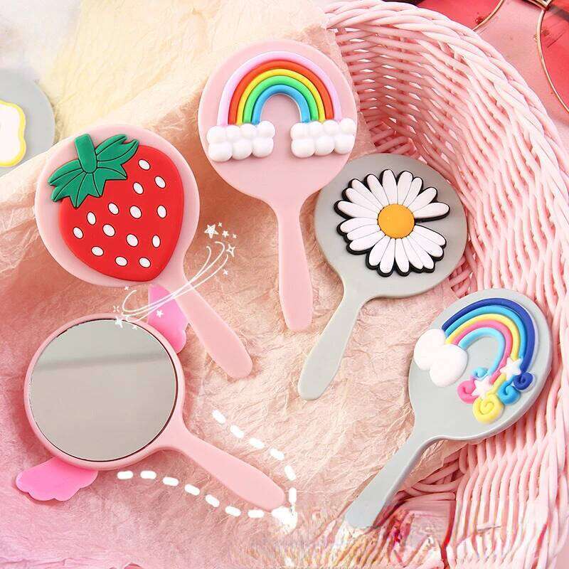 1pc Cute Sweet Girls Mini Creative Cartoon Portable Handheld Pocket Small Makeup Mirror