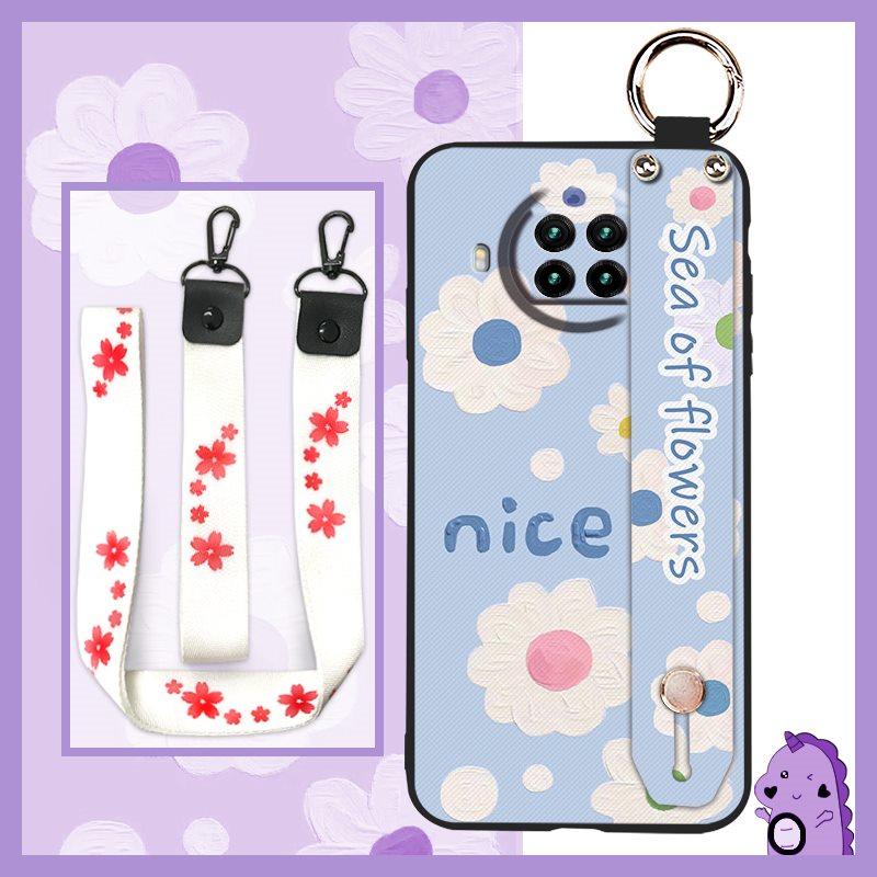 flower Wristband Phone Case For Xiaomi 10T Lite/Redmi Note9 PRO 5G/10i Lanyard Oil Painting Silicone Anti-knock ring