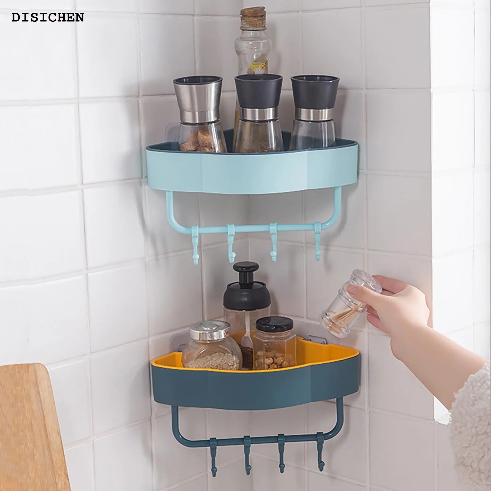 DISICHEN 2025 Multifunctional Storage Punch-Free Self Adhesive Wall Mounted Shower Caddy Shelf Kitchen Bathroom Wall Storage Rack Organiser