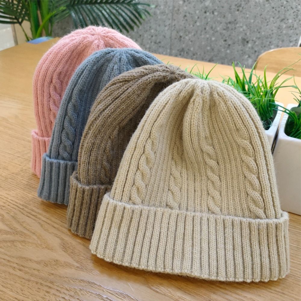 Casual Solid Color Knitted Hat Warm Winter Beanie Knitting Wool Knit Cap Women