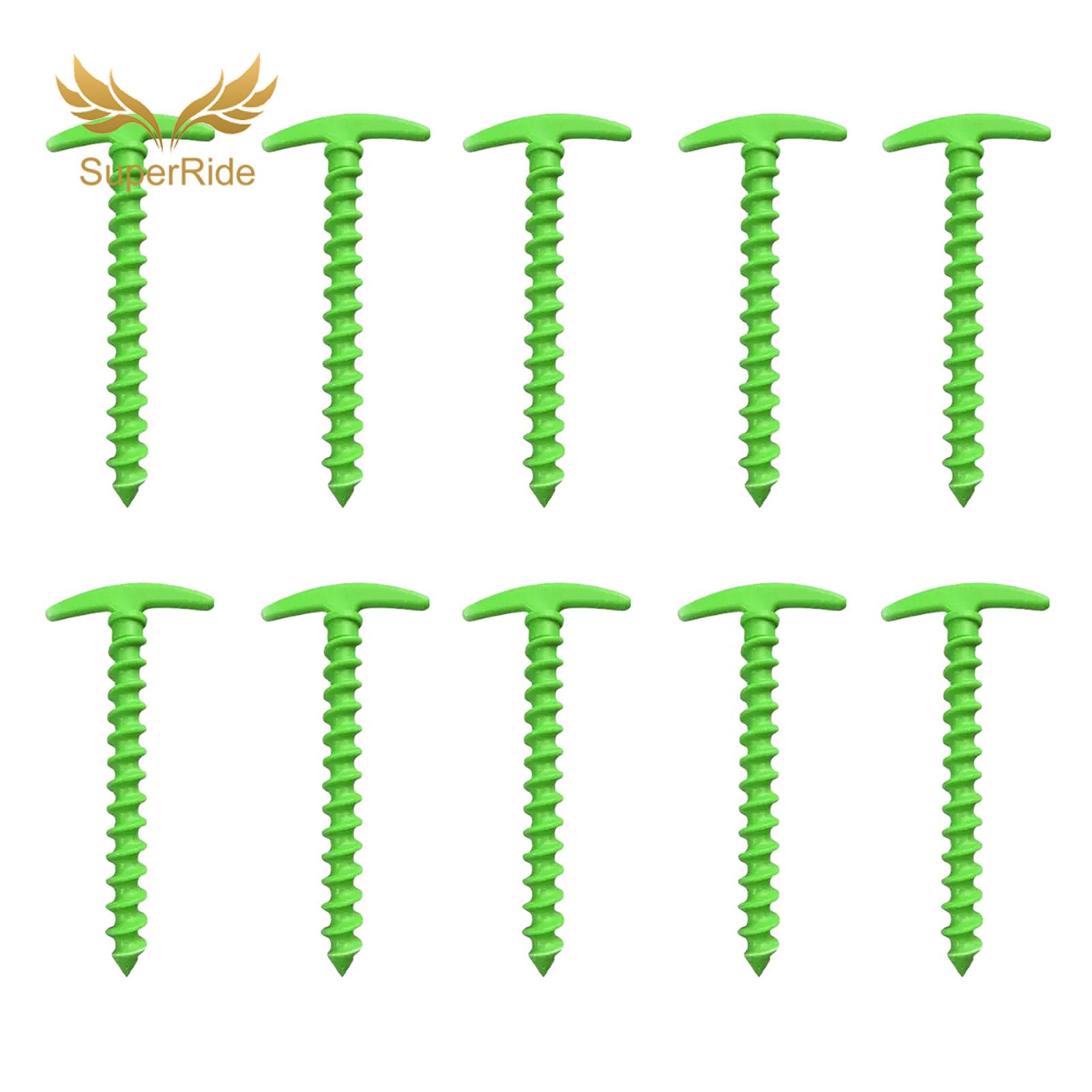 SuperRide Easy Install Tent Stakes 10pcs Heavy Duty Plastic Tent Stakes T-shaped Spiral Ground Pegs for Camping Hiking Garden Canopy Windproof