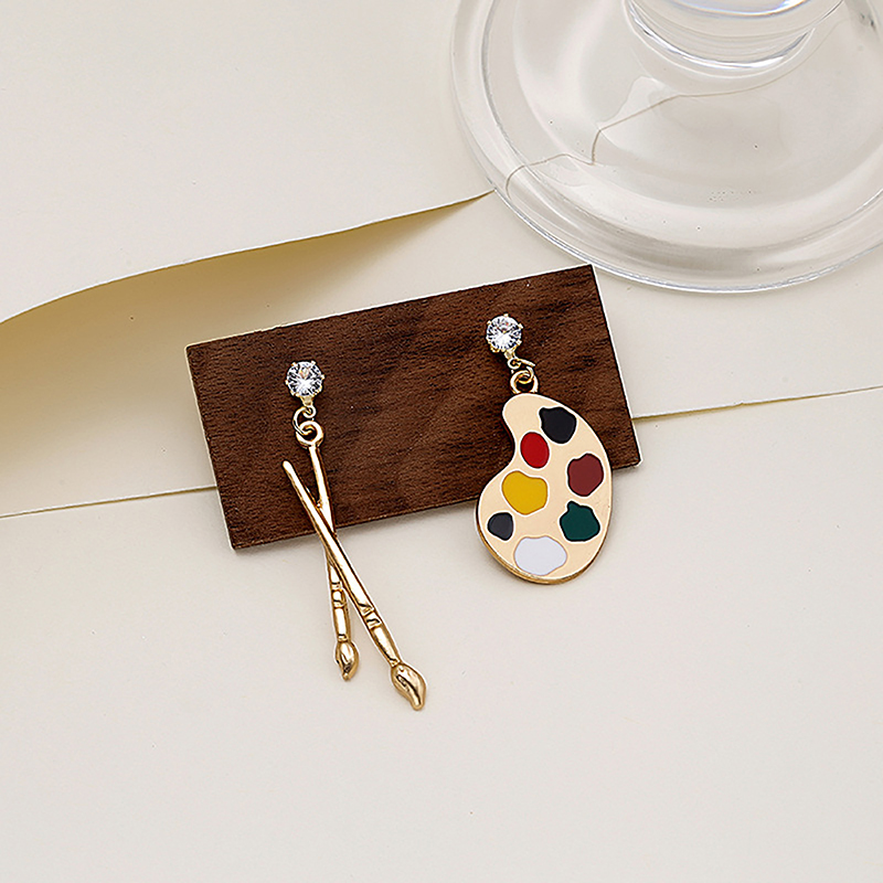 1 Pair Personality Fun Brush Drawing Board Earrings Ins Retro Literary Temperament Asymmetric Woman Earrings Jewelry Gift CF8