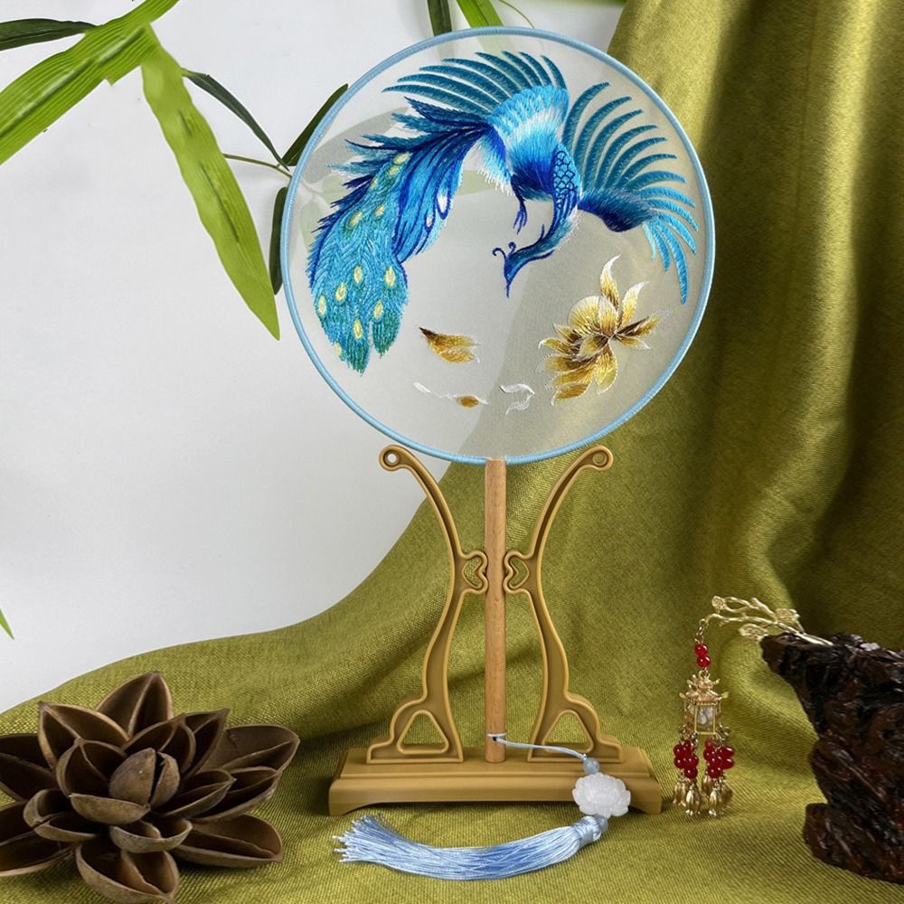 Dance Fan Creative Embroidered Silk Fan Chinese Style Cute Panda Chinese Ancient Style Round Fan Flower Pattern Double-sided Hanfu Tuan Fan Hanfu Animation Accessories