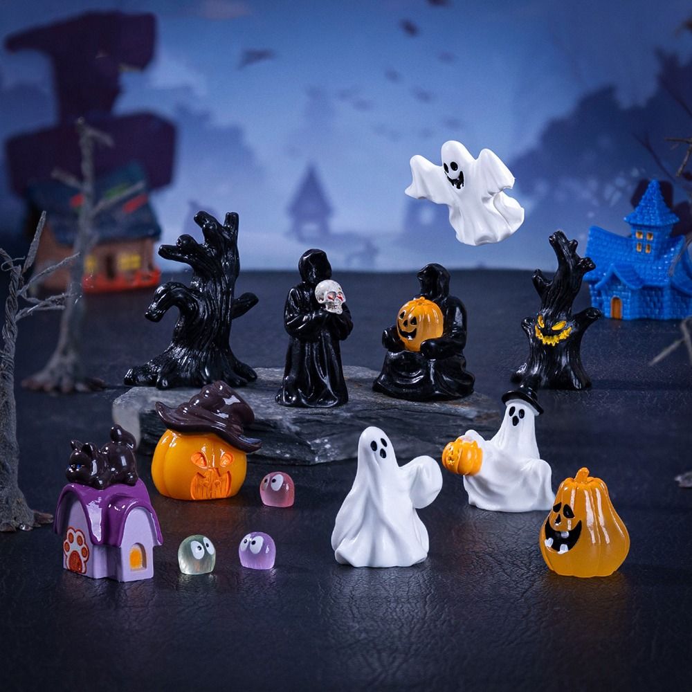 Funny Multicolor Halloween Miniature Figurine Resin Micro Landscape Desktop Knick-knack Party Ornaments Car Decoration Cartoon Scary Rabbit Statue Gift