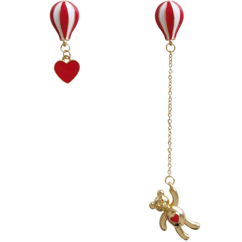 【Hottest Trends】Blue cheese sea hot air balloon asymmetric earrings student cute bear earrings sweet temperament all-match ear clip women