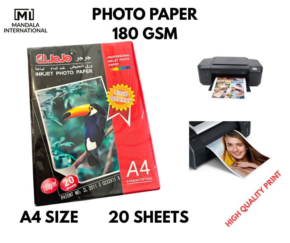 Jo Jo Inkjet Photo paper A4 size 180gsm (pack of 20 sheets)