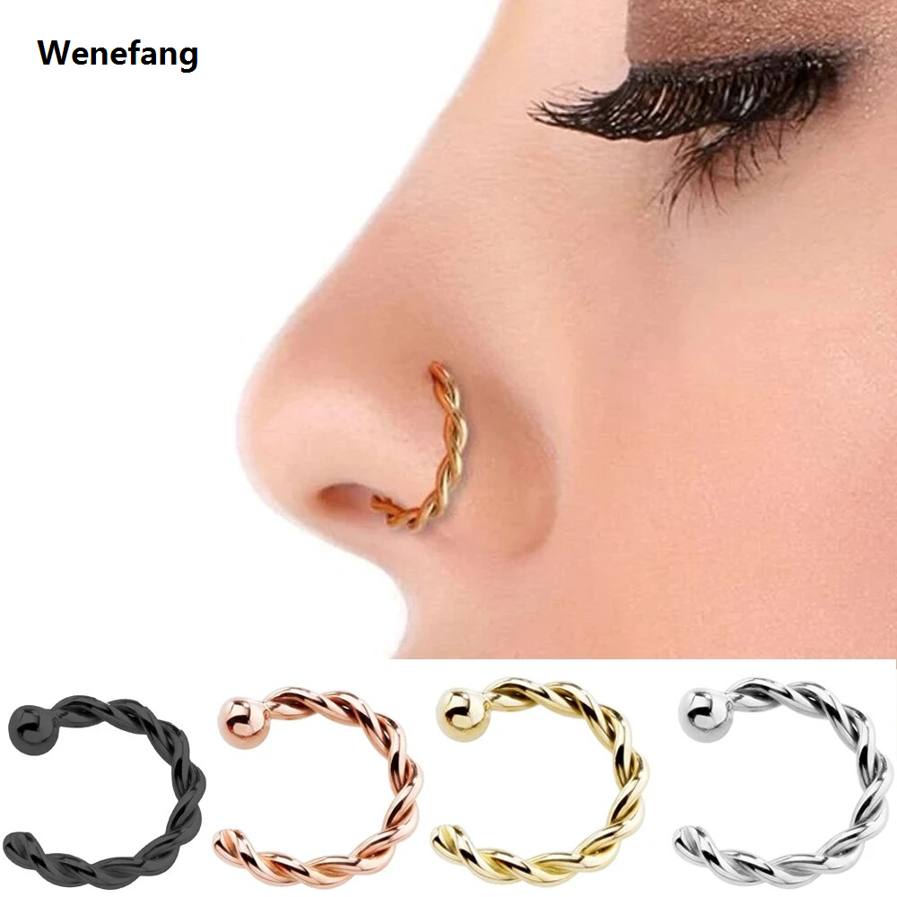 Wenefang 1Pcs C Shaped Nose Ring Hoop Septum Rings Twist U Shape Nose Piercing Piercing Oreja Pircing Jewelry Faux Piercing