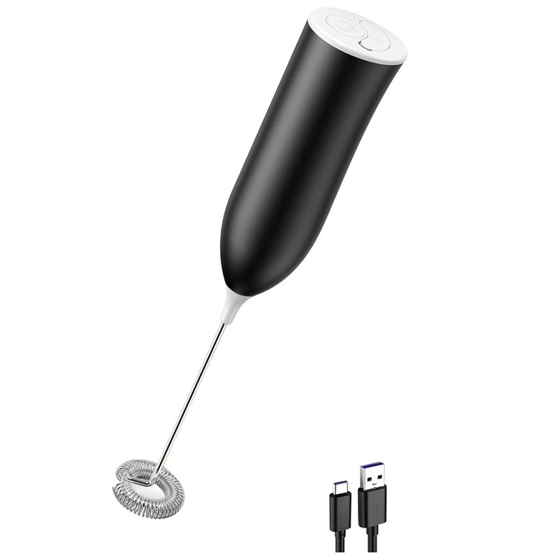 Milk Frother, USB Rechargeable Electric Milk Frother Stick Manual Handy Milk Frother for Coffee, Latte,Black Easy Install Easy to Use