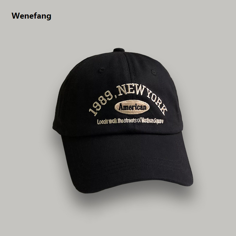 Wenefang Korean Retro Baseball Hat Women's Autumn Winter Versatile 2025 Ins Street Letter Embroidered Caps Summer Couple Men