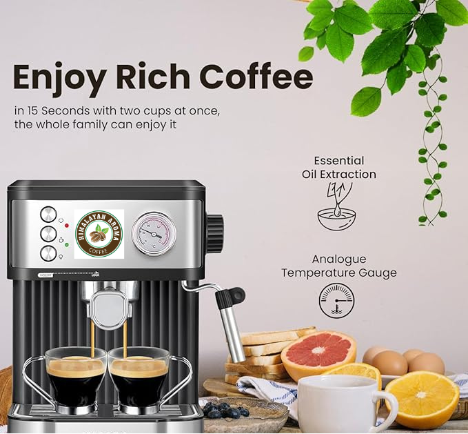 Himalayan Aroma || Espresso Coffee Machine for Home, Office || 15 Bar Pressure|NTC Visible temperature Control Technology With Milk Frother|Double Shot System || 3 in 1- Espresso, Cappuccino & Latte