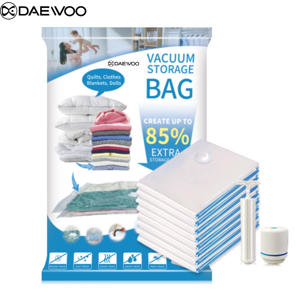 Pack of 5 Reusable Ziplock Vacuum Storage Space Saver Bags with Travel Hand Pump for Clothes