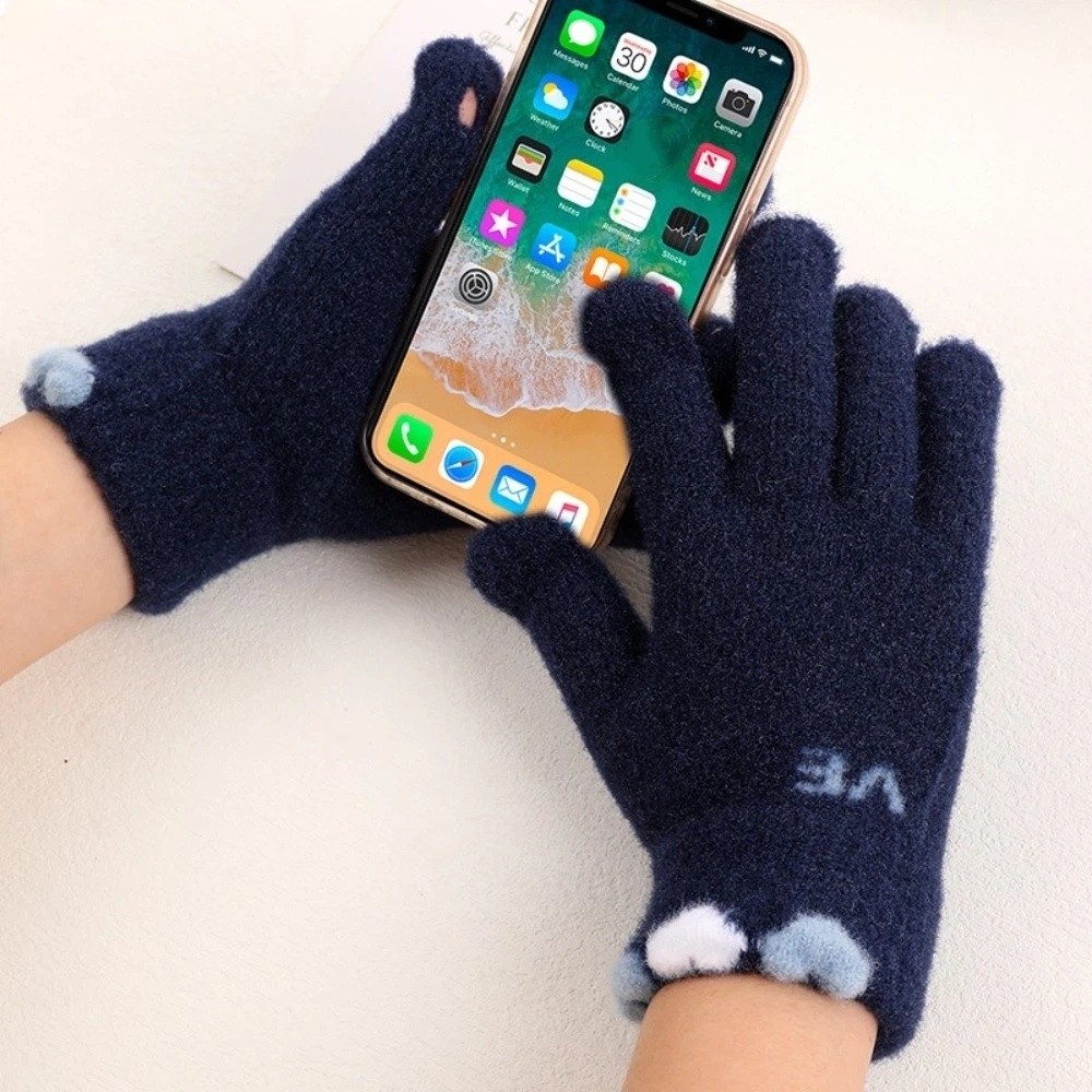 Korean Style LOVE Knitted Gloves Thickened Cartoon Heart Bicycle Gloves Keep Warm Winter Gloves Girl Women