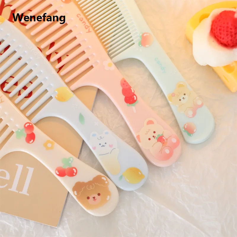 Wenefang Cute Kawaii Cartoon Bear Rabbit Long Hair Brush Comb Princess Household Untangling Hairbrush Care Tools for Girls Women Baby