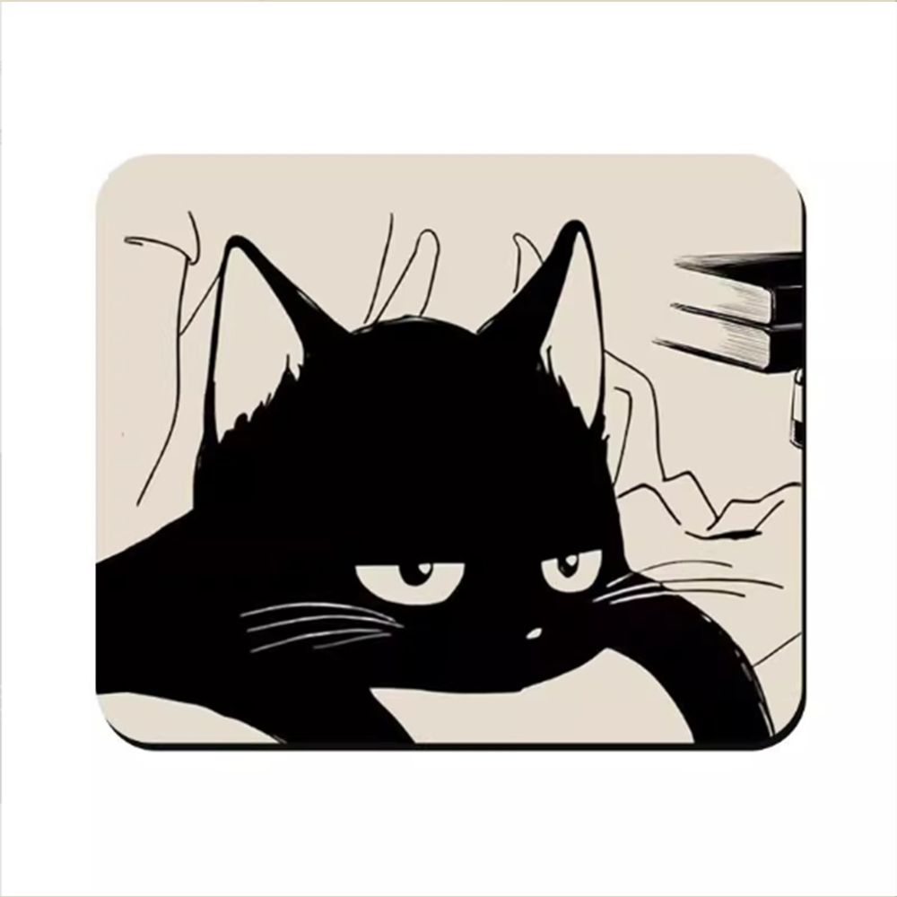 Cute Diatom Ooze Black Sleepy Cat Mouse Pad 11.4*9 Inch Rectangle Anime Mouse Pads Black Office Computer Mousepad Office