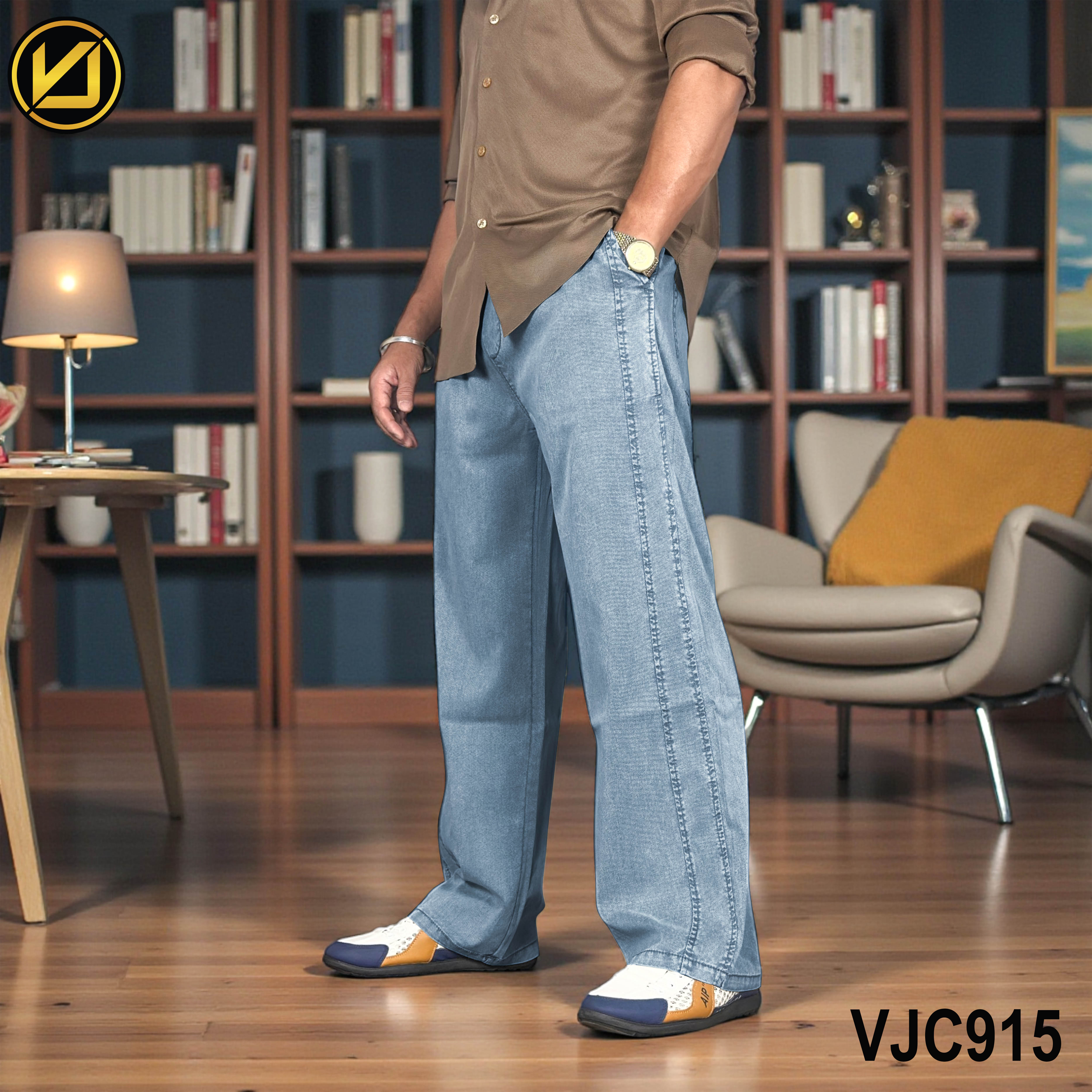 VIRJEANS (VJC915) Summer Soft Ultra Thin Lyocell Baggy Trouser/Pant For Men- Light Blue