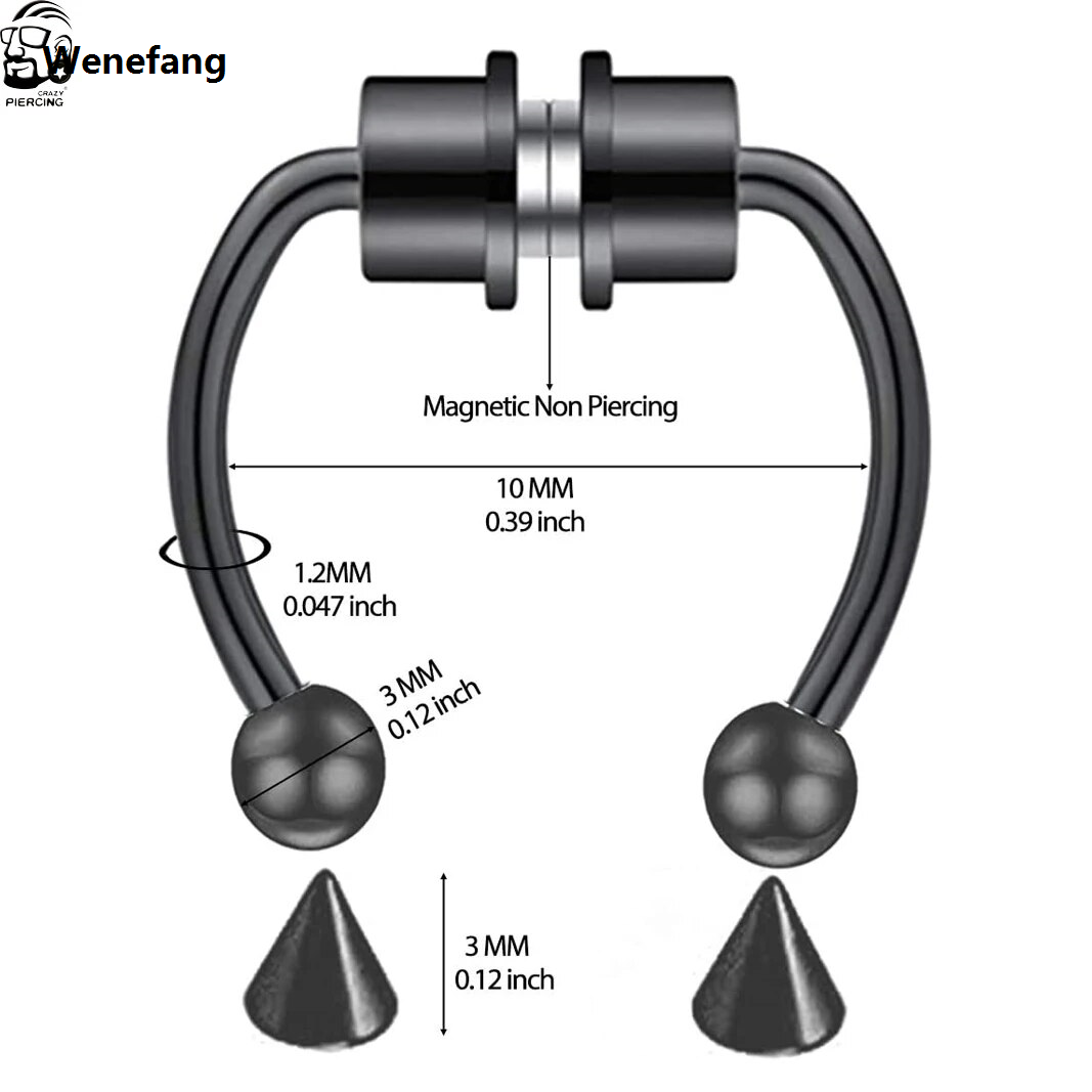 Wenefang 1pc Punk Magnetic Piercing Nose Ring Rock HipHoop Non Piercing Nose Clip Ear Clip Jewelry for Women Men Magnet Septum Ring Nariz