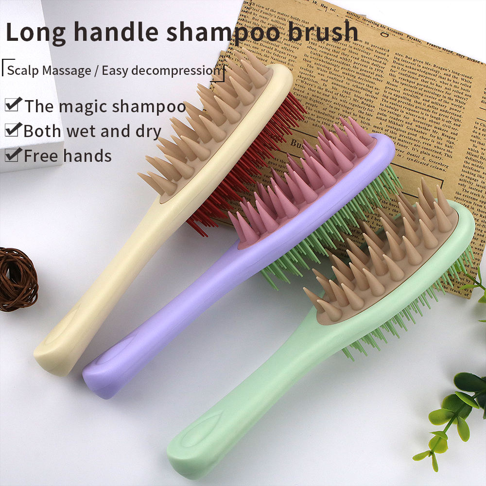 Double-Sided Long Handle Shampoo Brush - Silicone Scalp Massage Comb