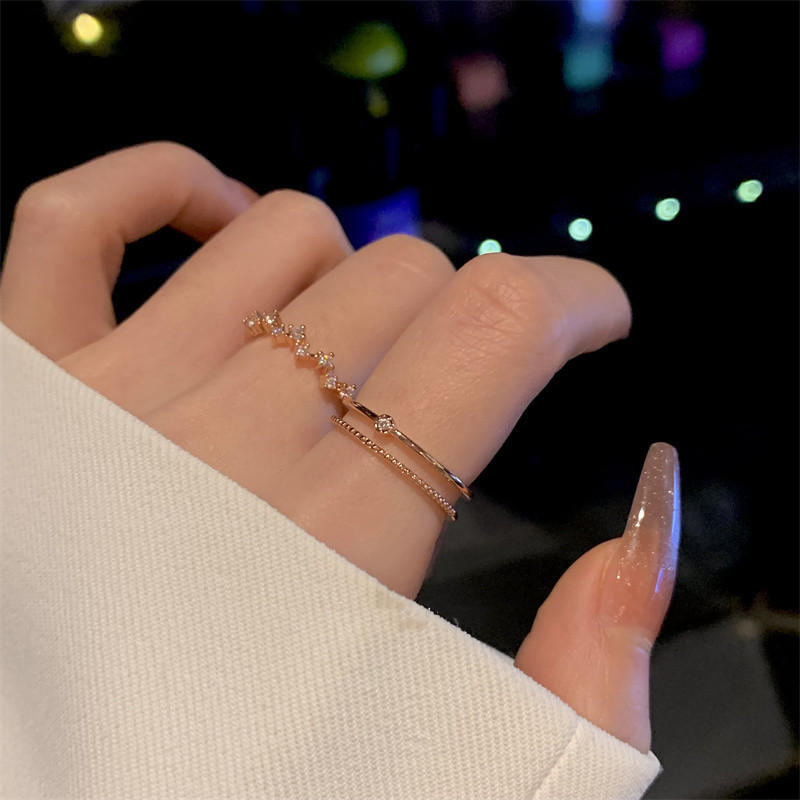 arrivals】Shopkeeper's Wall Push ~ Super White Rose Gold Plating Women's Ins Light Luxury High Feeling Zircon Simple Ring