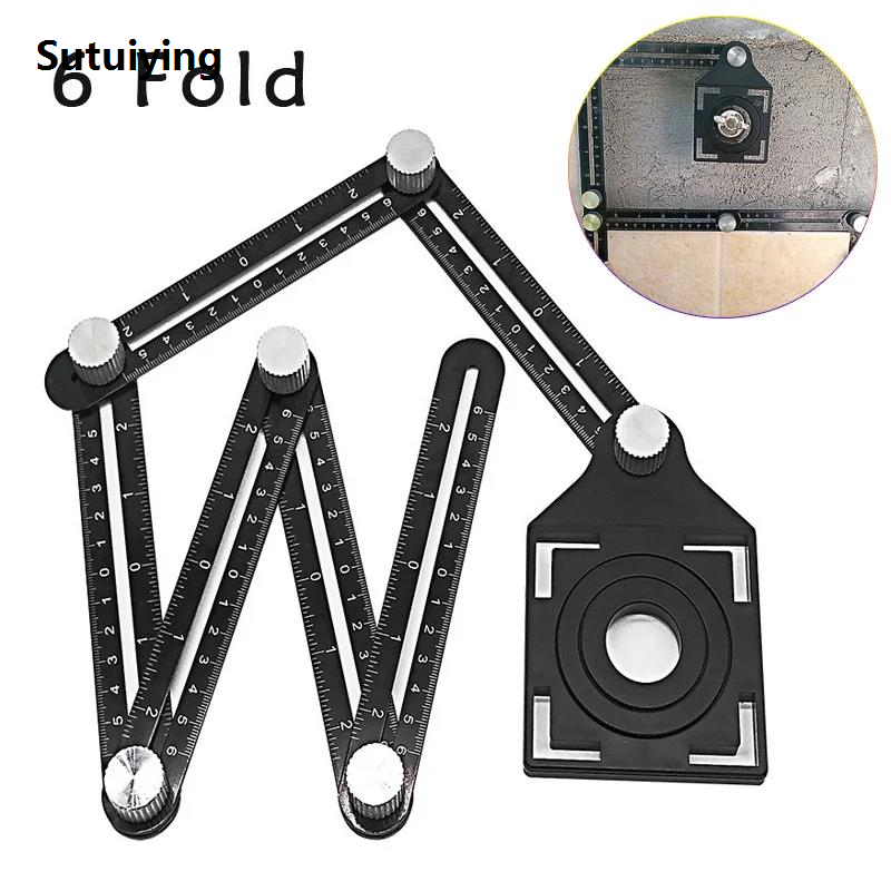 Sutuiying 6 Fold Set Construction Angle Measuring Ruler Aluminum Alloy Fashion Perforated Mold Template Tool Locator Drill Guide Tile Hole