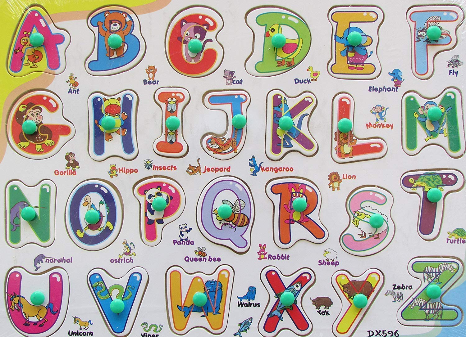 Wooden Alphabet Puzzle Board with Animals (A-Z Capital Letters) for Kids | ABC Learning Toy with Animal Names | Montessori Educational Toy for Preschool Babies & Toddlers