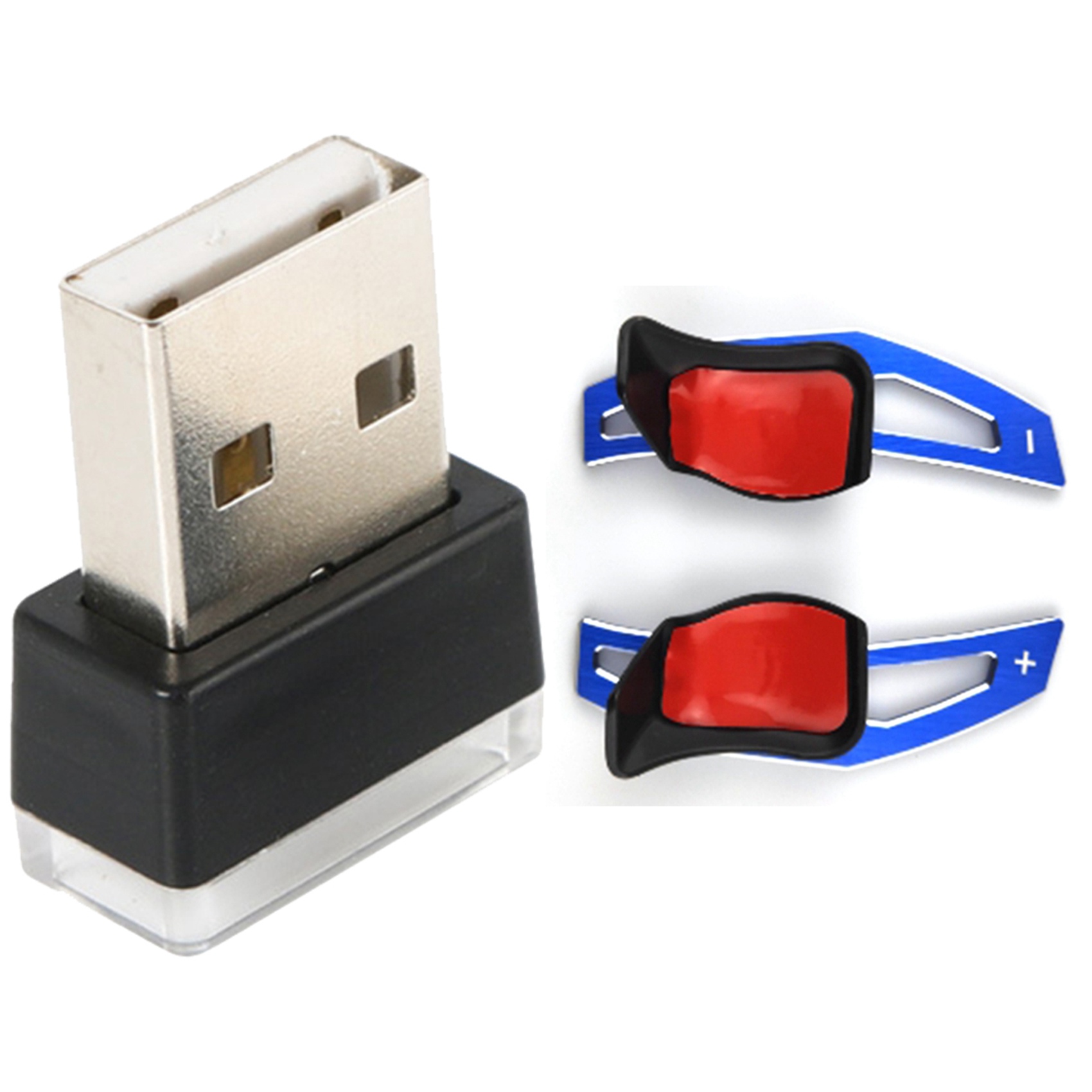 ARELENE 3 Pcs Car Accessories: 1 Pcs Mini Portable Mini USB Led Car Light & 2 Pcs Steering Wheel Shift Paddle Blue