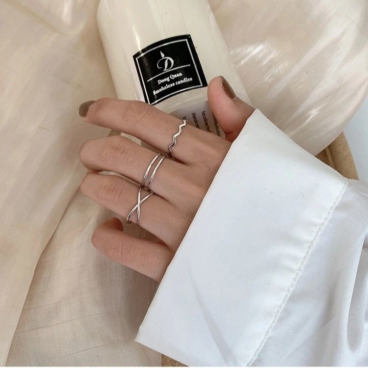 【Hottest Trends】Ins Parallel Cross Wave Open Ring Women's All-match Korean Style Simple Cold Fashion Ring New Tail Ring
