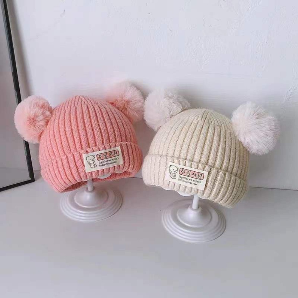New Solid Color Baby Knitted Hat Plush Ball 0-3 Year Winter Hat Soft Children Warm Cap Boys Girls