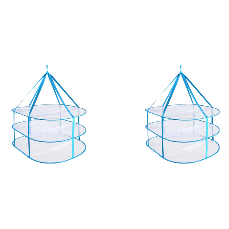 fasdaga 2X 3-Tier Portable Mesh Clothes Hanging Dryer, Foldable Sweater Drying Rack, Hanging Laundry Rack