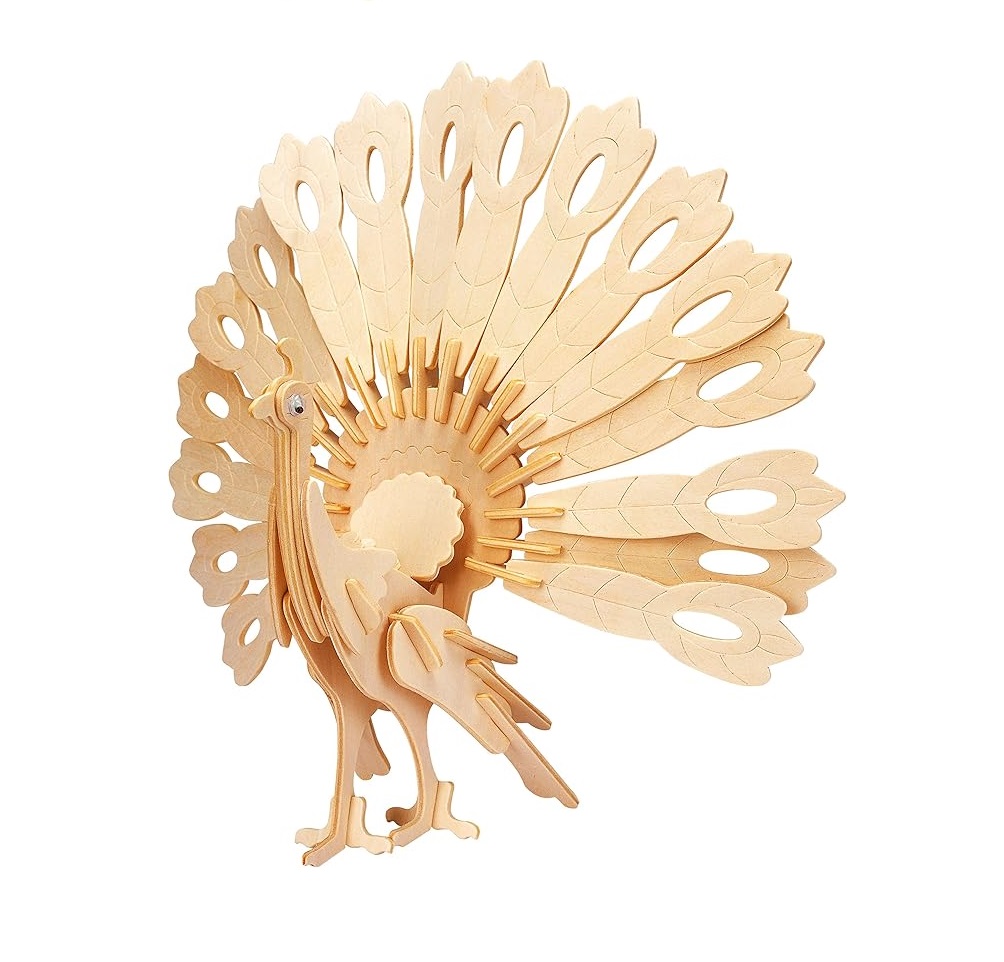 3D Wooden DIY Puzzle Peacock Model Educational Assembled Toy Gift For Kids