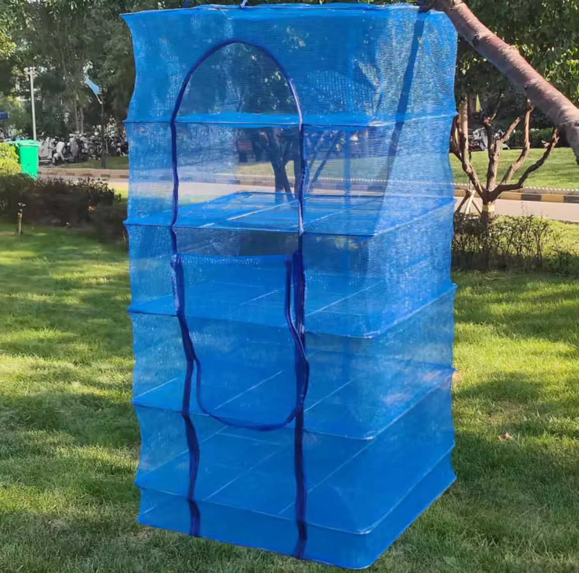 4-Tier Hanging Food Dehydrator Net, 4-Layers Large Capacity, High-Density Breathable Mesh, 100% Insect and Fly Protection, Dust-proof Design, Smooth Zipper Closure, Heavy-Duty Wire Frame, 360-Degree Natural Airflow, Solar Drying, Collapsible and Portable,