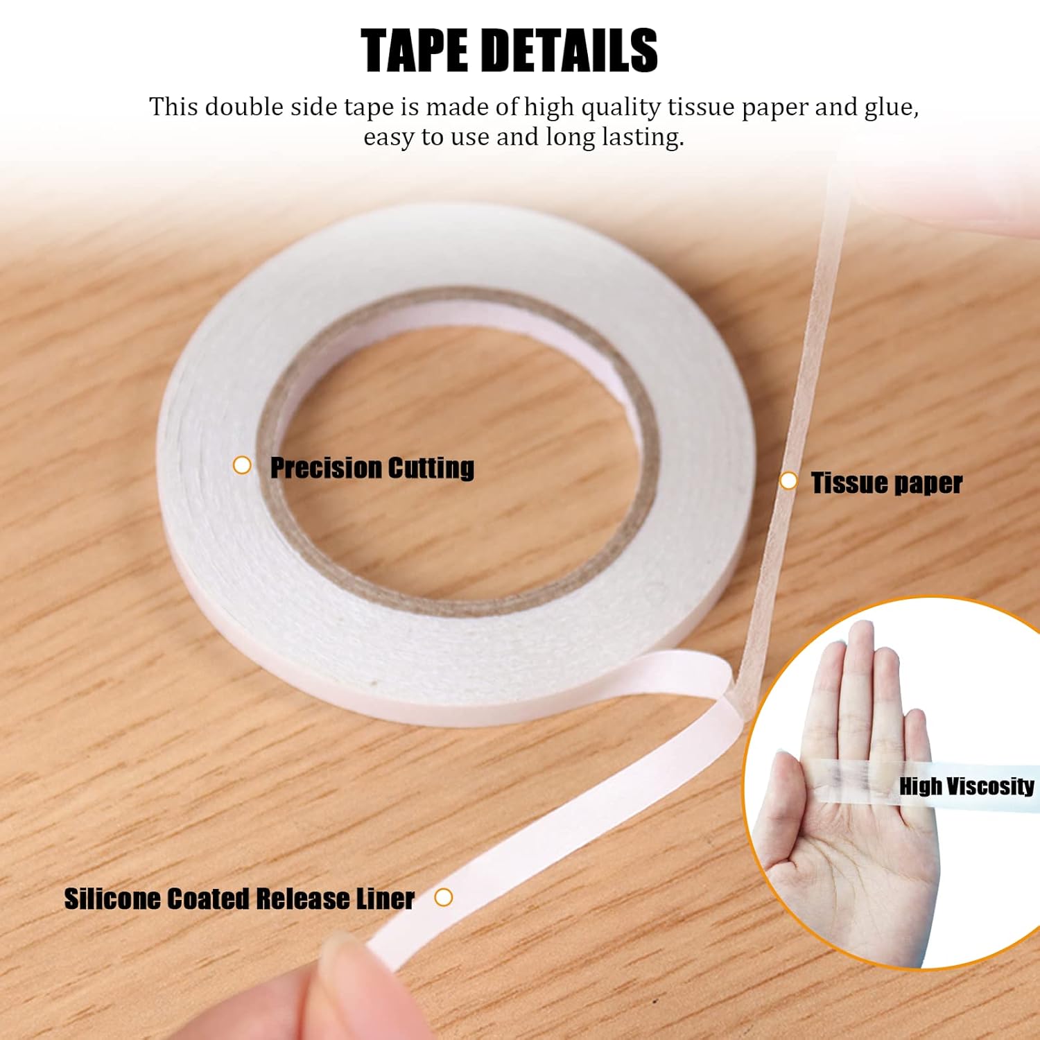 Double Sided Tape for Crafts, Double-Sided Tape for Arts, Scrapbook Supplies, Photography, Gifts Box, Scrapbooking, Card Making, Paper Backing, Tear-by-Hand, 2Roll Heavy Duty Multi-Size Adhesive Tape 2Pcs