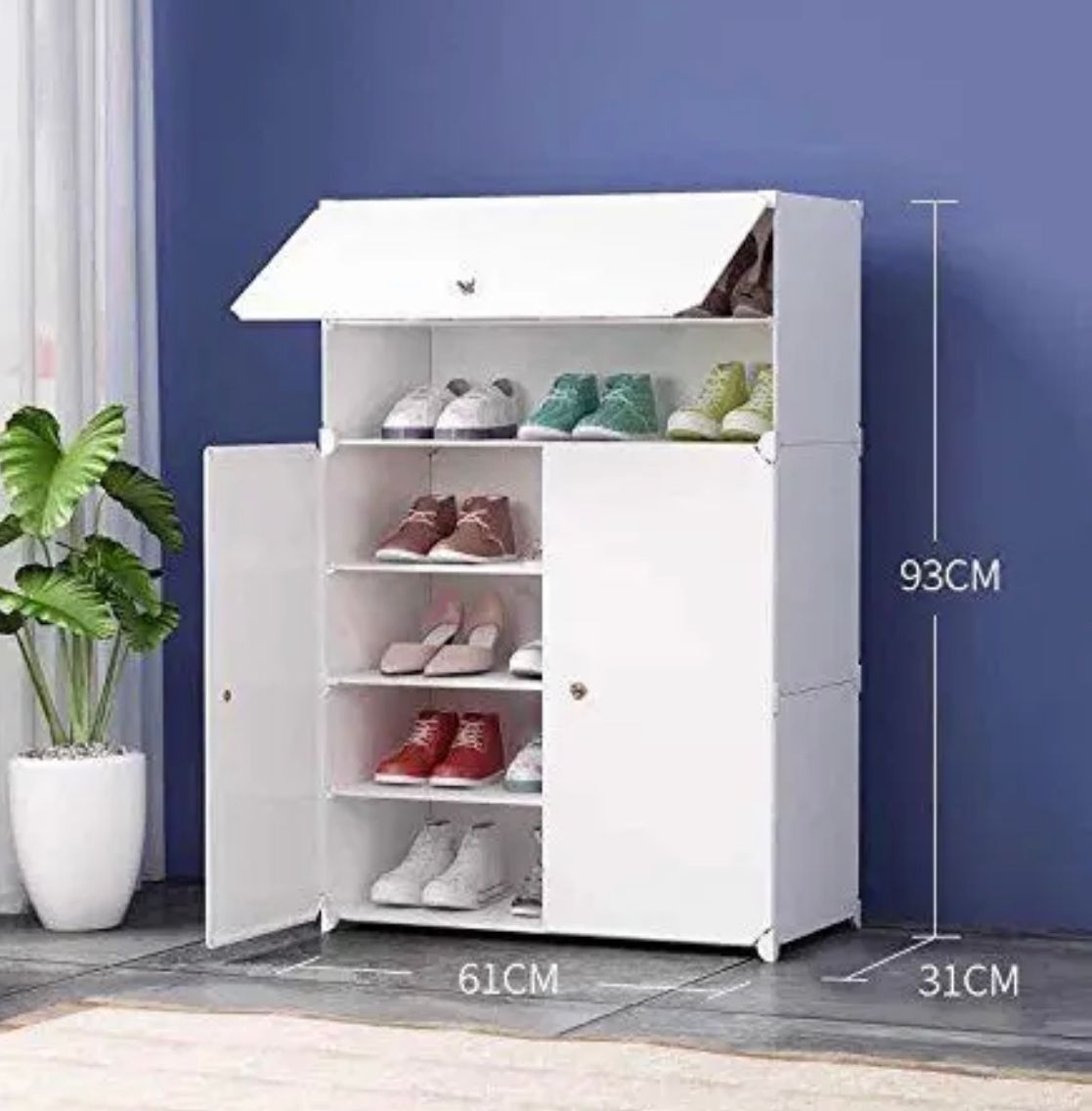 Diy Plastic 3 Tier Shoe Rack Organizer Storage Shoe Cabinet with 3 Doors (Color May Vary)