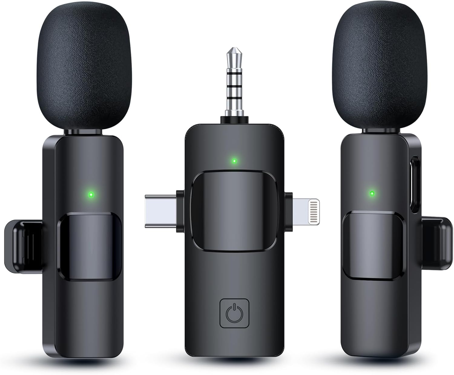 3 in 1 Wireless Microphone for iPhone, Android, Camera, USB-C Microphone, Wireless Lavalier Microphone, Mini Microphone, Noise Canceling Lapel Mic for Interview Video Podcast Vlog YouTube