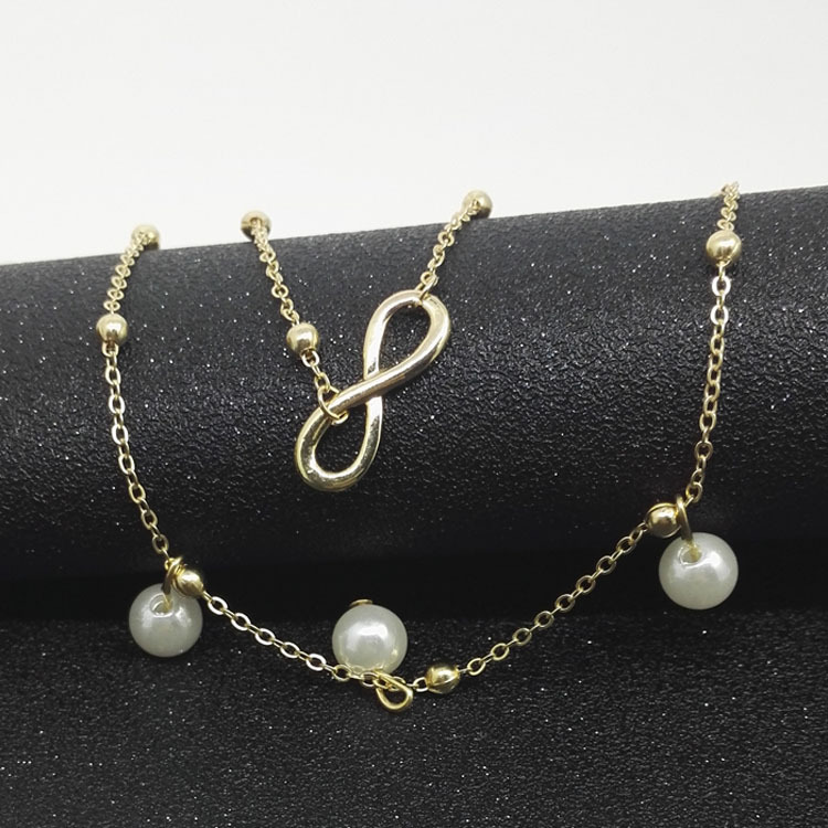 【New Arrivals】Korean Style Fresh Style Jewelry Women's Alloy 8-Shape Double-Layer Pearl Ankle Bracelet Women's Hot Foot Jewelry